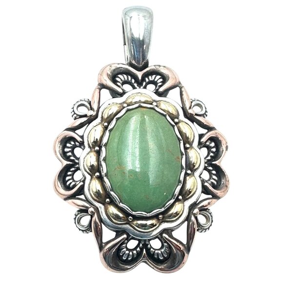 Carolyn Pollack Copper Brass Sterling Silver Green Gemstone Pendant 2.5" - Picture 1 of 5